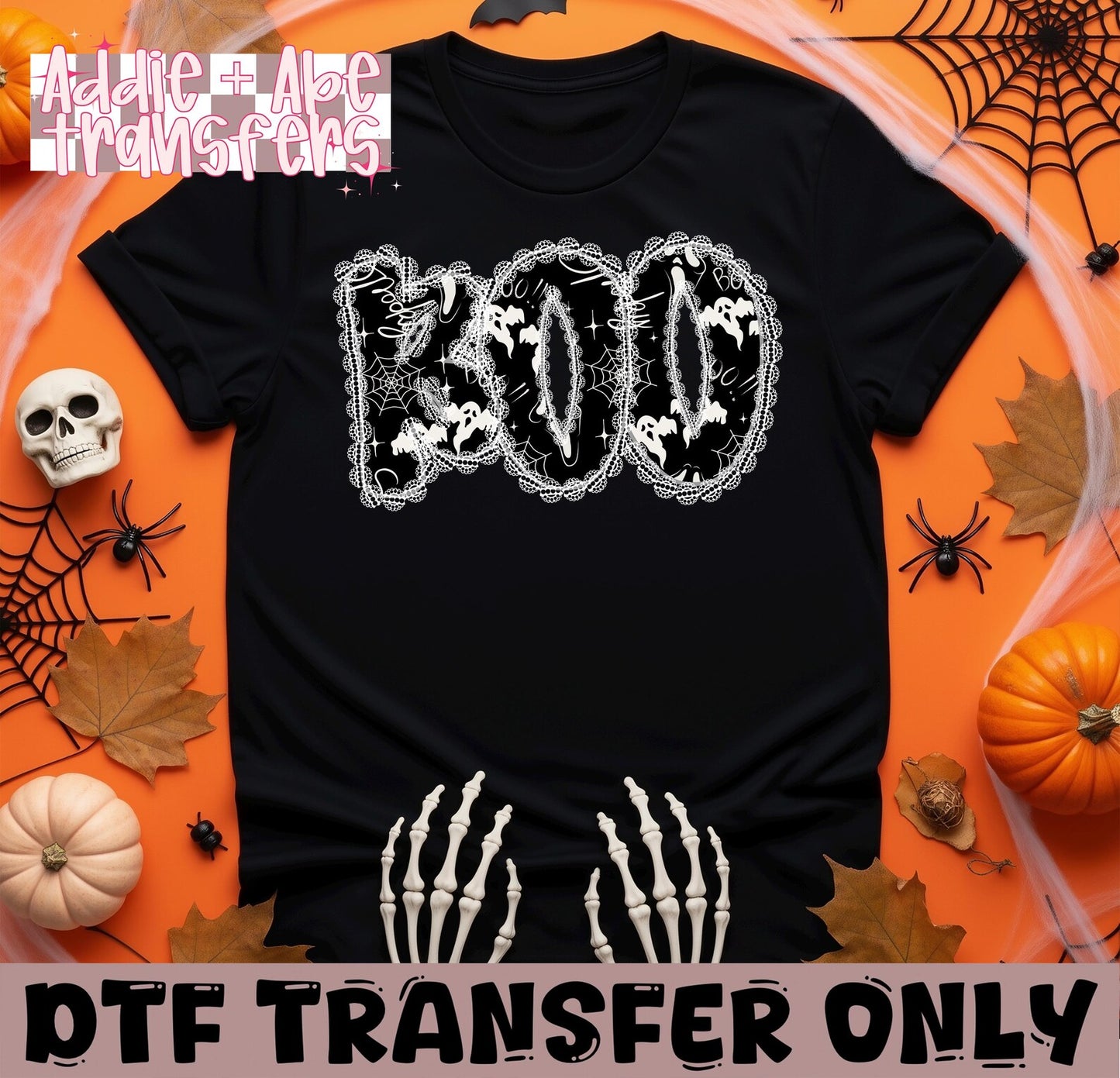 Lace Boo white outline Ghost DTF Transfer