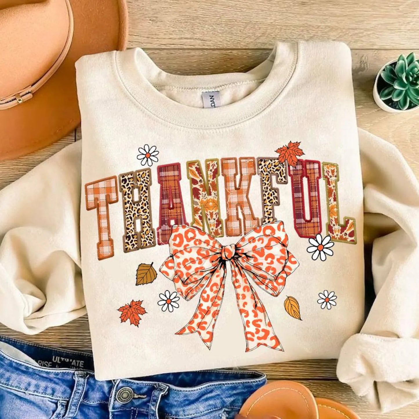 Thankful faux embroidery DTF transfer