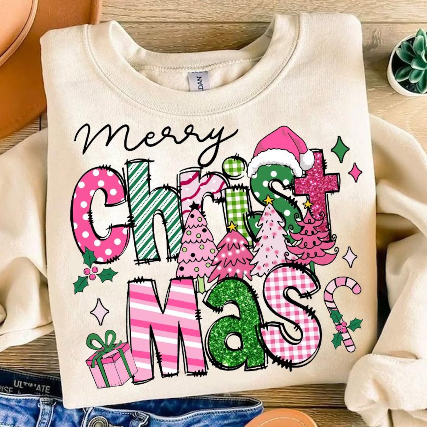 Merry Christmas Pink DTF Tranfser