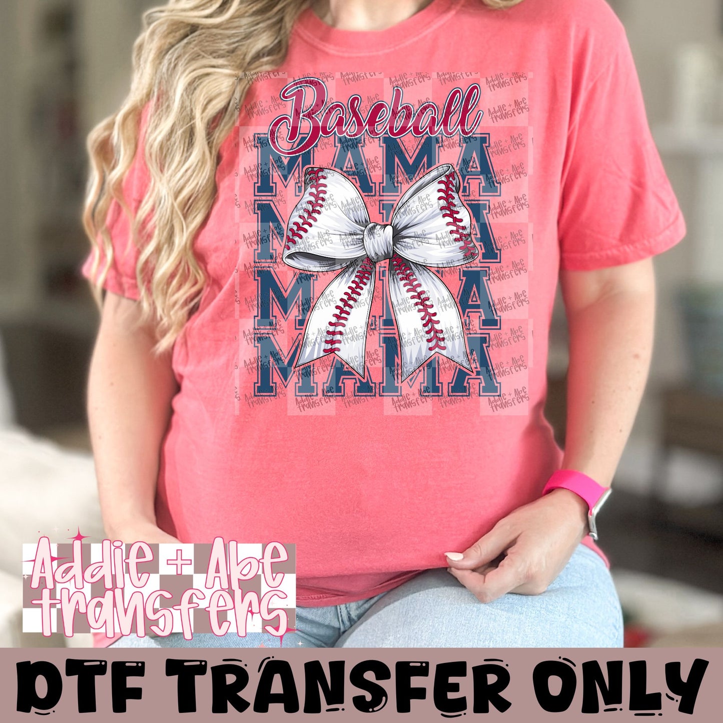 Baseball Mama Bow DTF Transfer Ready to Press