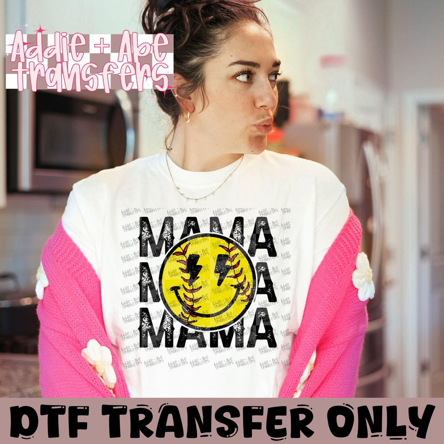 Softball Smiley Mama DTF Transfer