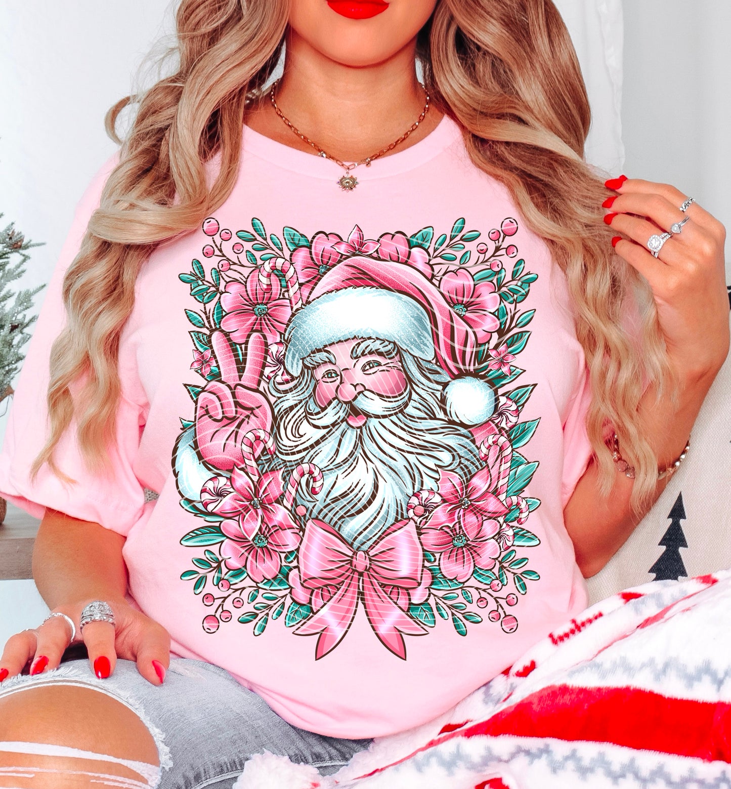 Pink Peace Santa DTF Transfer