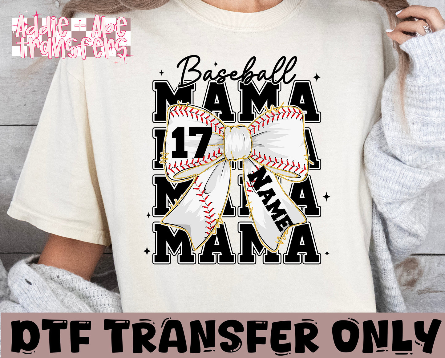 Baseball Mama Bow DTF Transfer