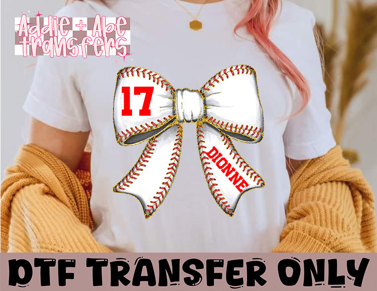 Baseball Bow Personalized DTF Transfer