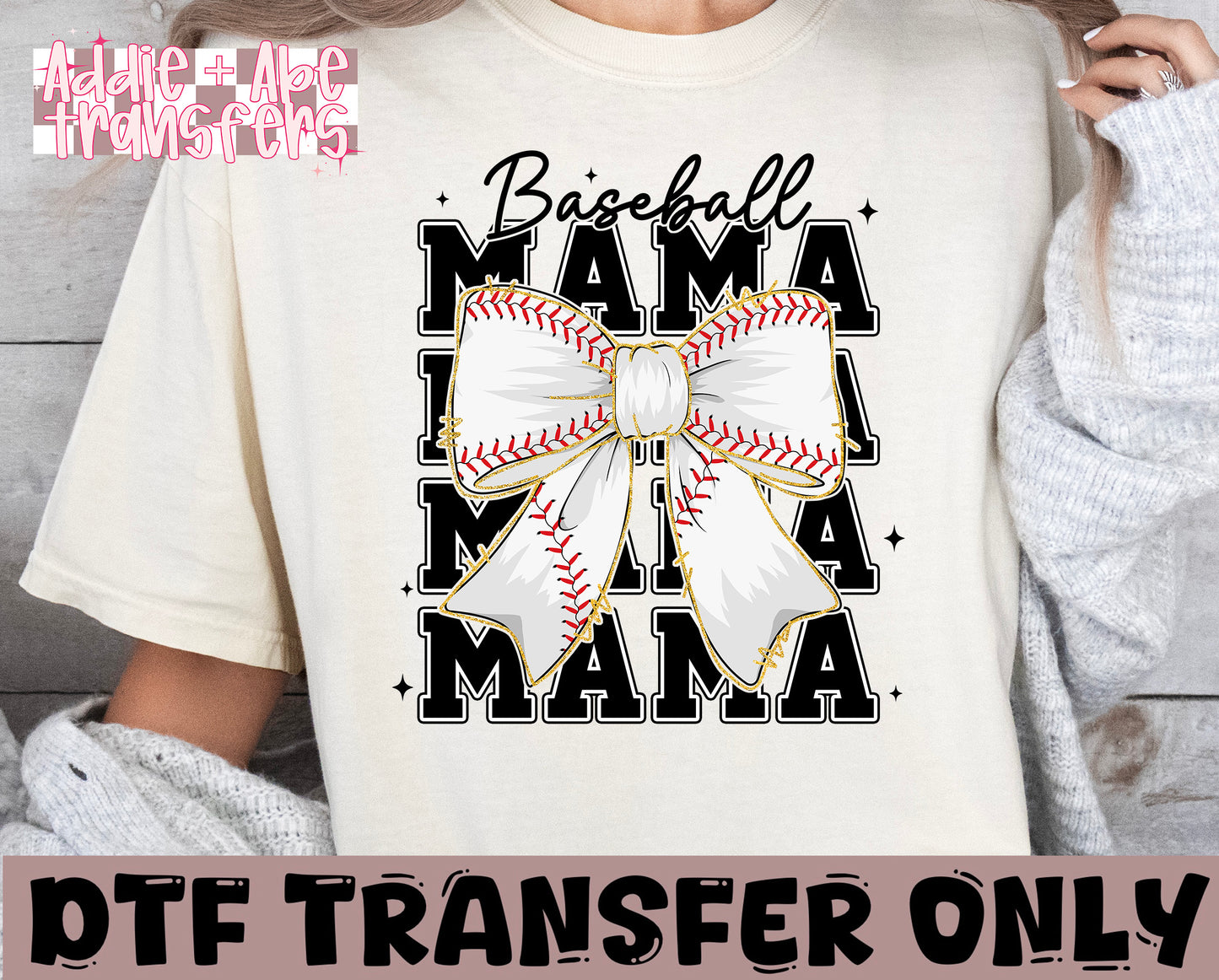 Baseball Mama Bow DTF Transfer