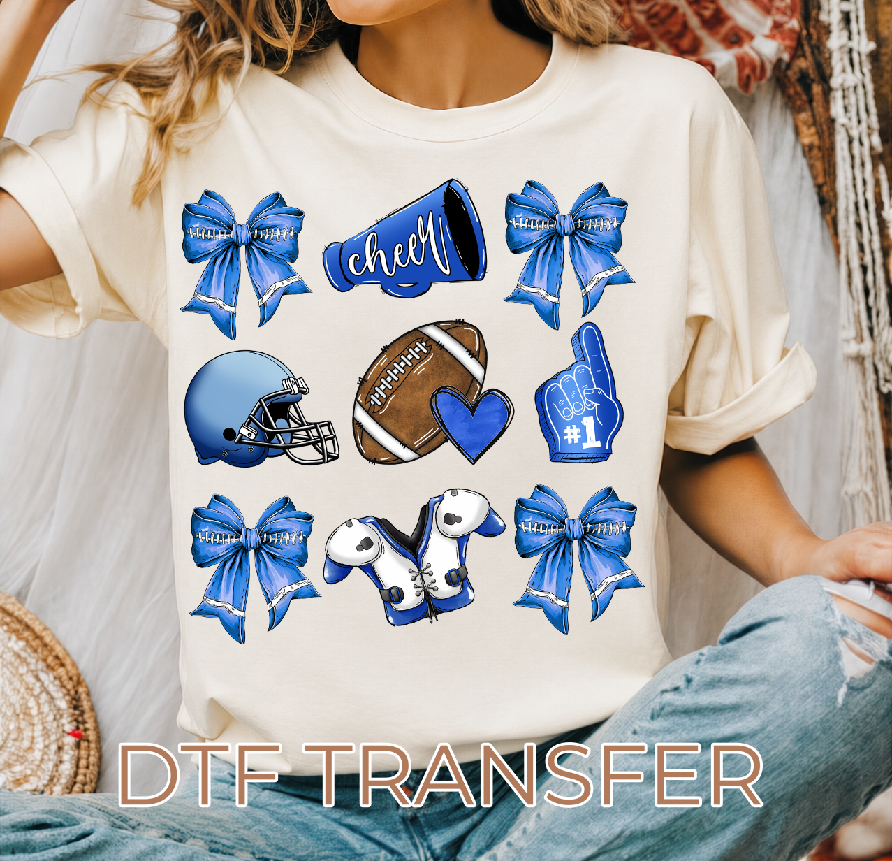 Blue Football Cheer DTF Transfer