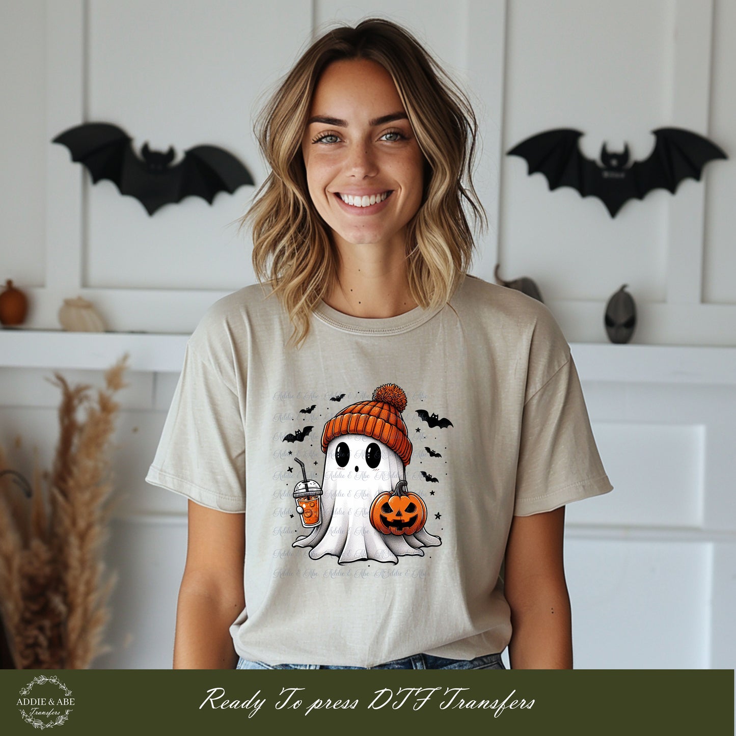 Ghost with coffee DTF Transfer