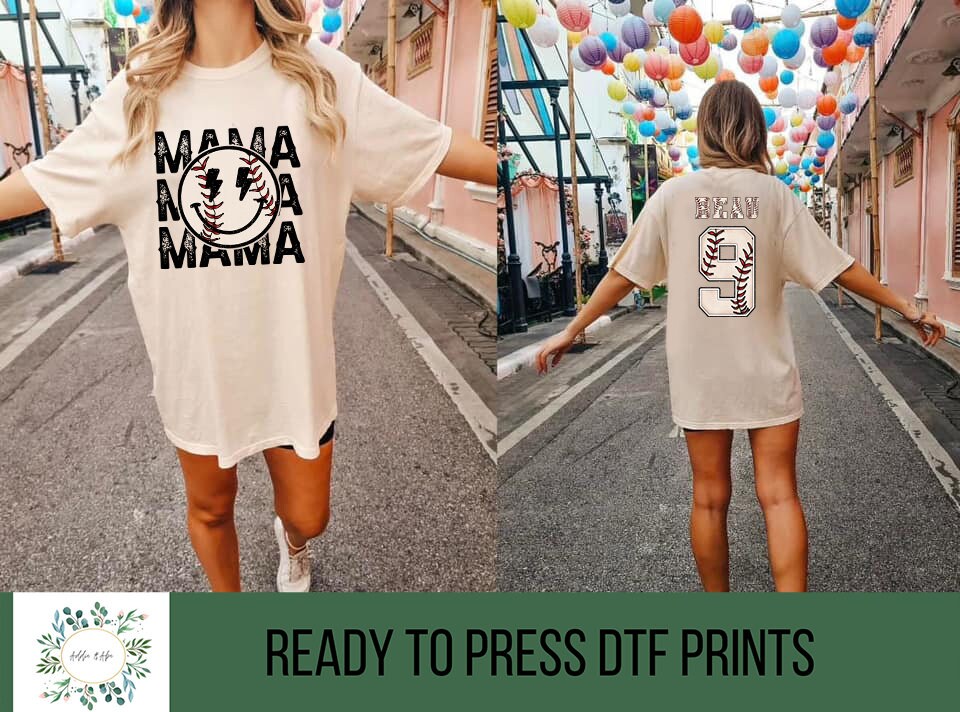 Baseball Mama Smiley Ball DTF Transfer