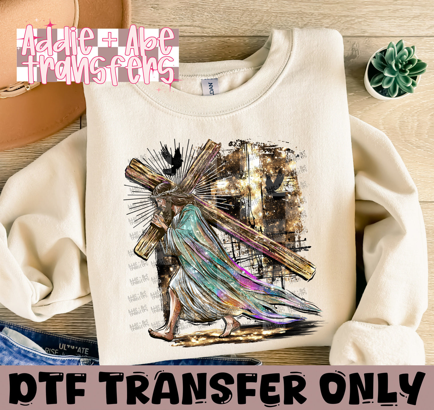 Jesus carrying cross DTF Transfer