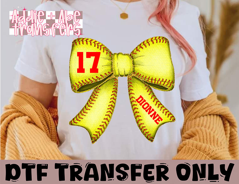 Softball Bow Personalized DTF Transfer