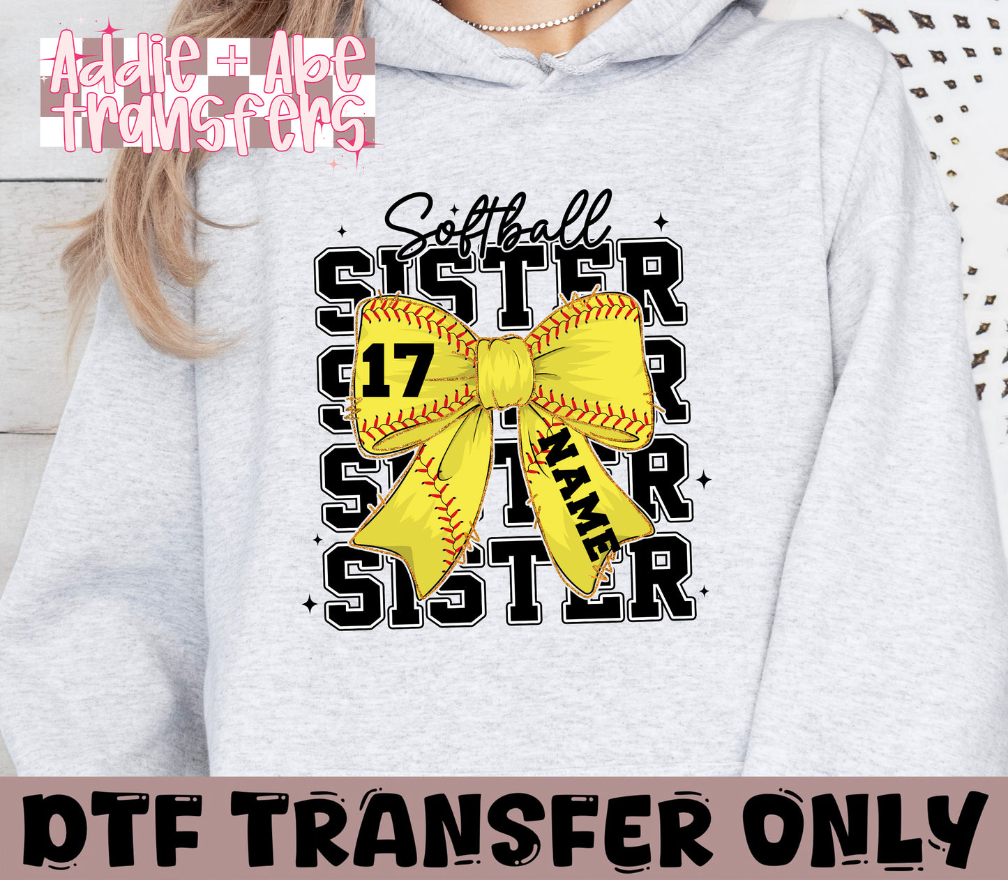 Softball Sister Bow DTF Transfer