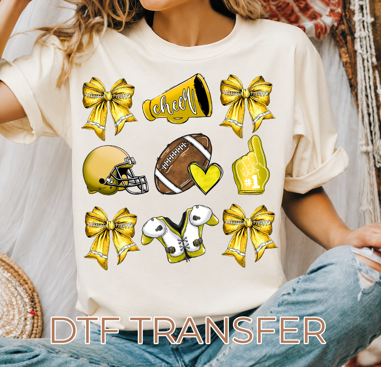 Yellow Football Cheer DTF Transfer