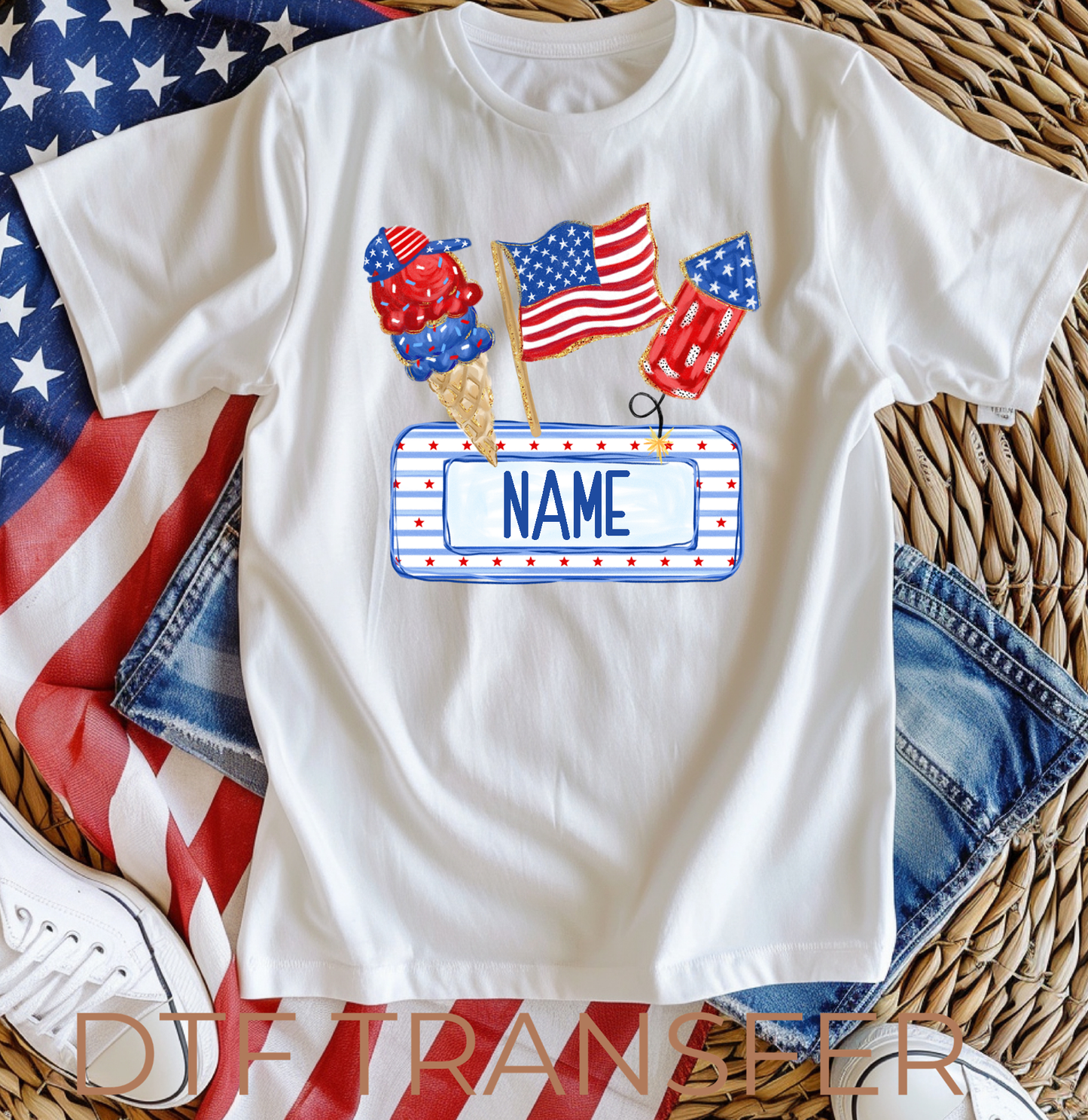 July 4th Blue Kids Custom DTF Transfer