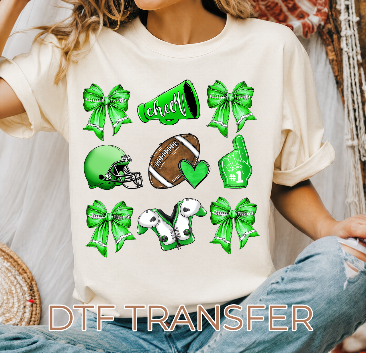 Green Football Cheer DTF Transfer