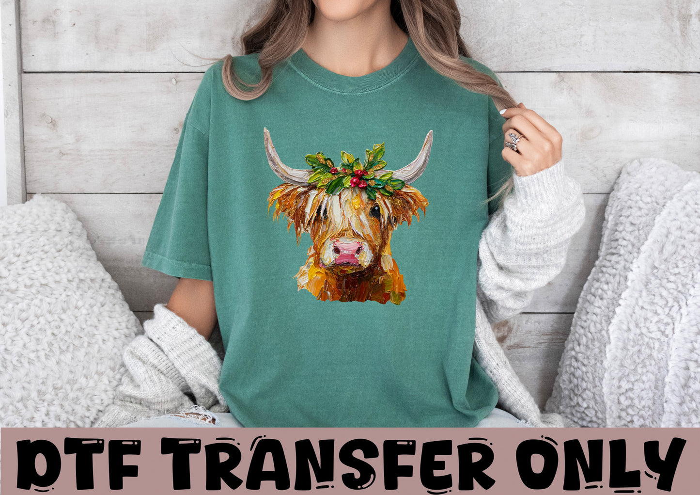 Highland Christmas Cow Paint effect DTF Transfer