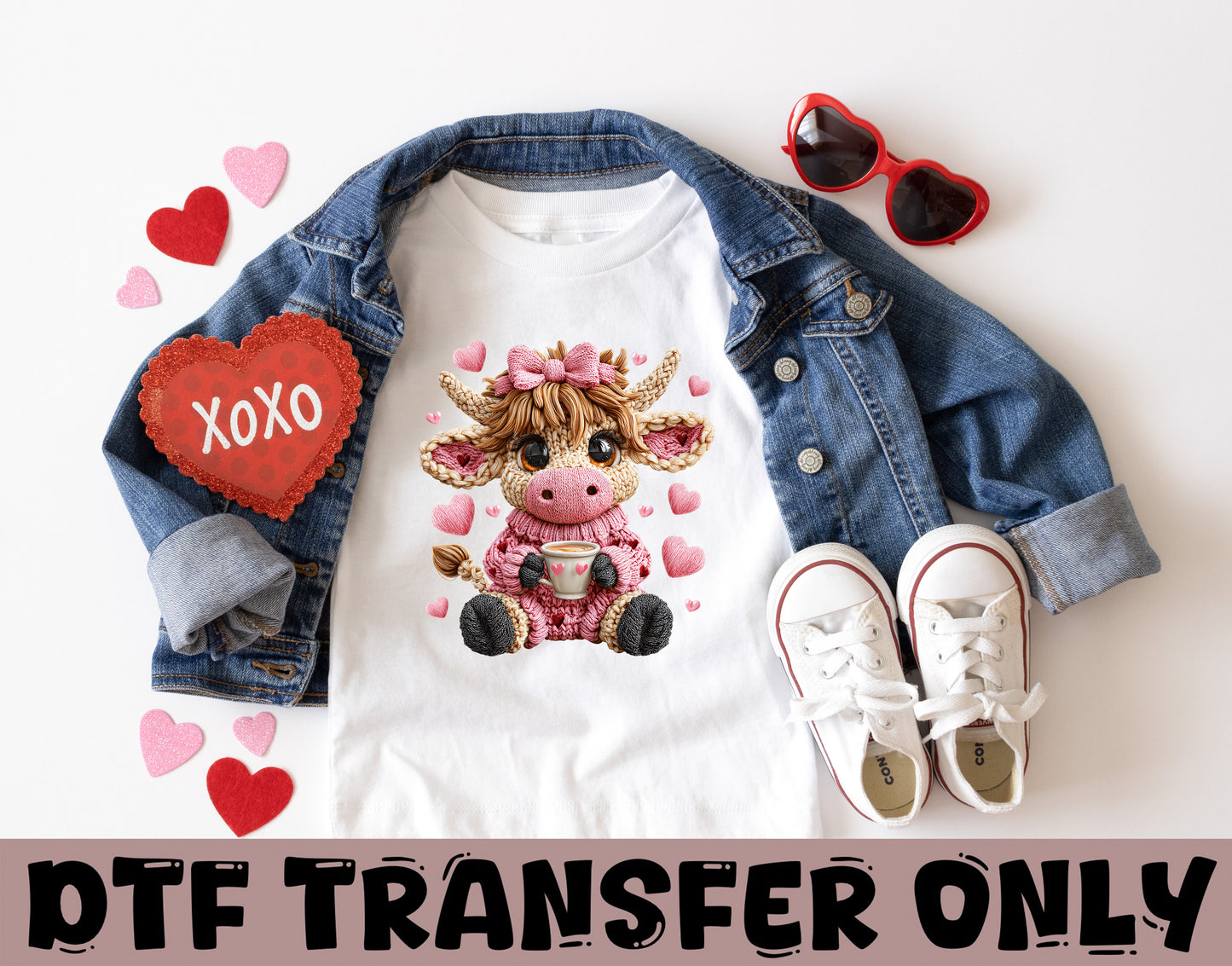 Valentine's Day Highland cow Yarn DTF Transfer