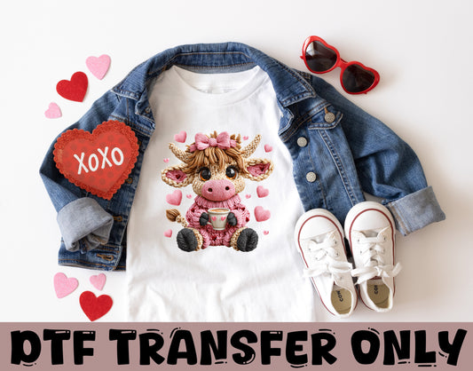 Valentine's Day Highland cow Yarn DTF Transfer