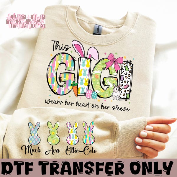 This Gigi wears her hearts on her sleeves DTF Transfer
