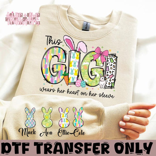 This Gigi wears her hearts on her sleeves DTF Transfer