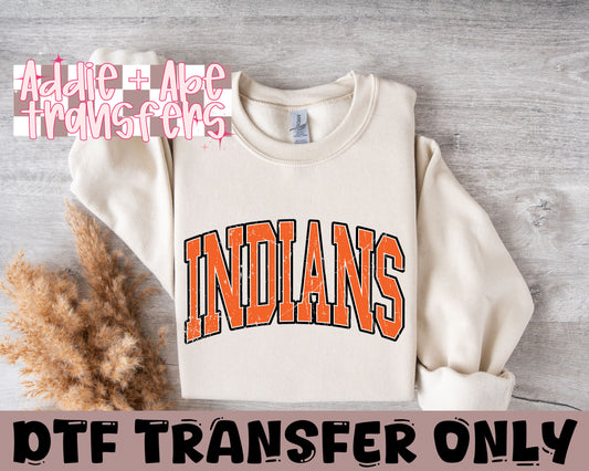 Indians Orange and black Distressed DTF Transfer