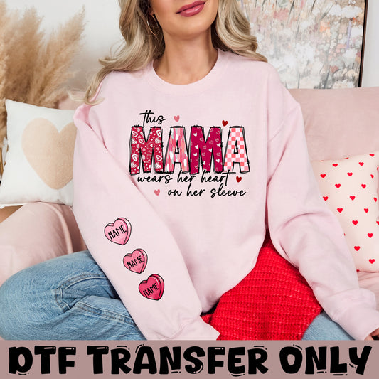 This Mama wears her heart on her Sleeves DTF Transfer