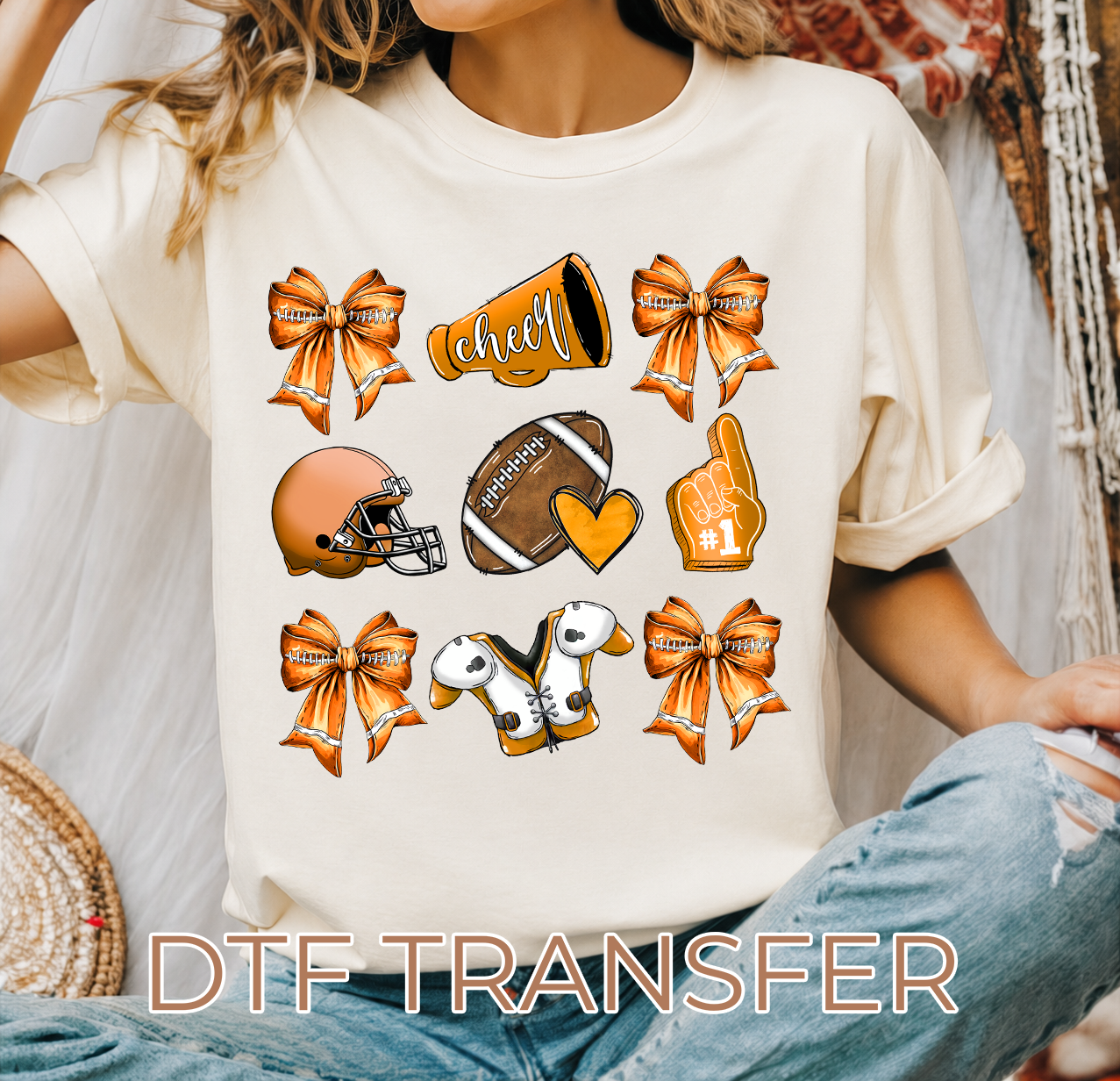 Orange Football Cheer DTF Transfer