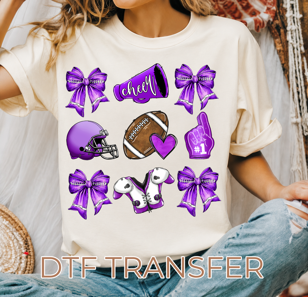Purple Football Cheer DTF Transfer