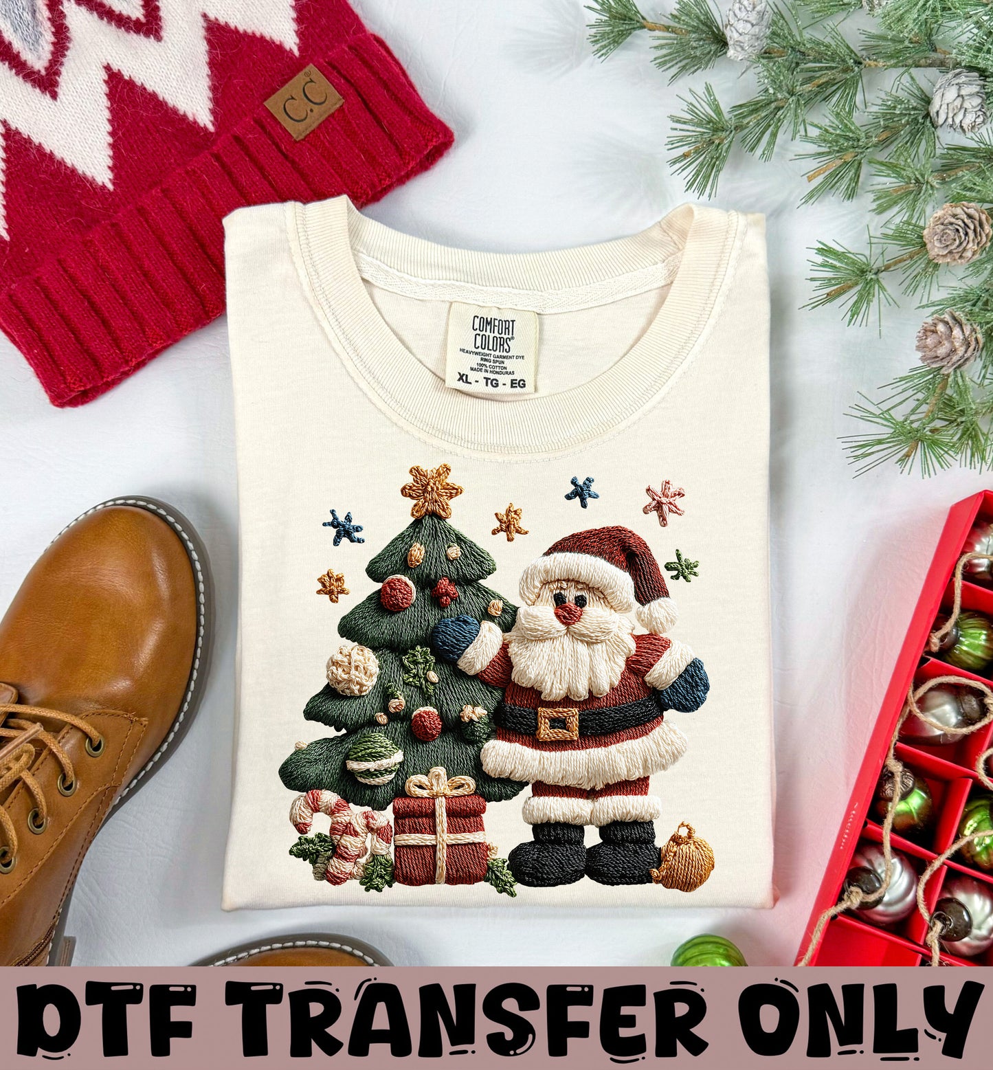 Santa and Tree Crochet DTF Transfer