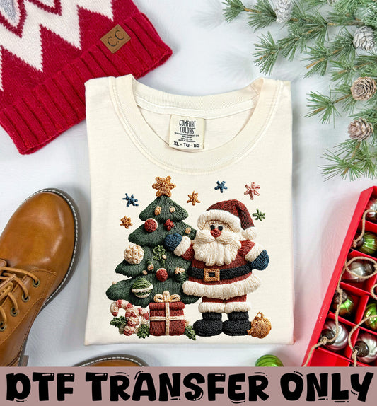 Santa and Tree Crochet DTF Transfer