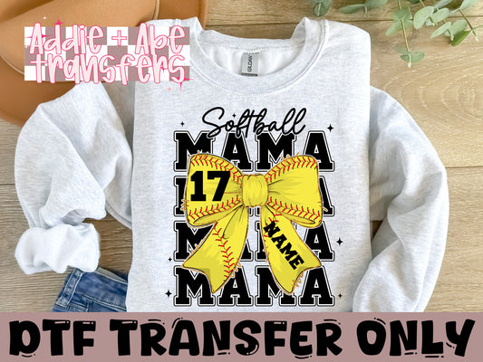 Softball Mama Bow DTF Transfer